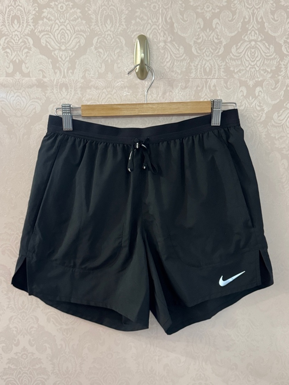 Nike Women's Black Athletic Dri-fit Shorts with White Swoosh